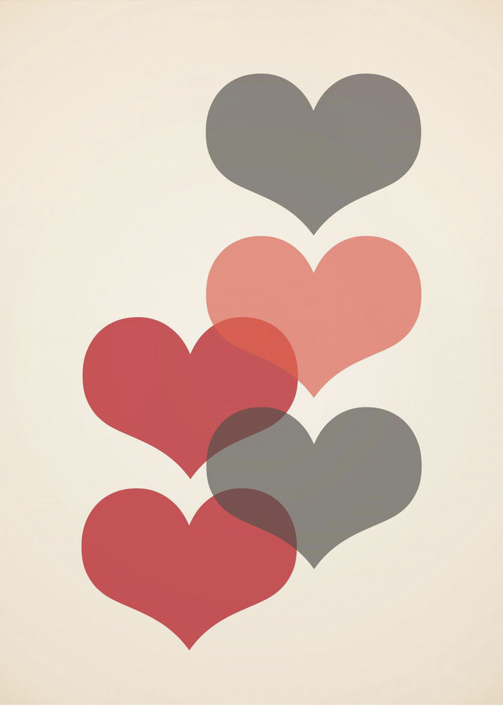 Plakat - Mid century hearts in red