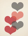 Plakat - Mid century hearts in red