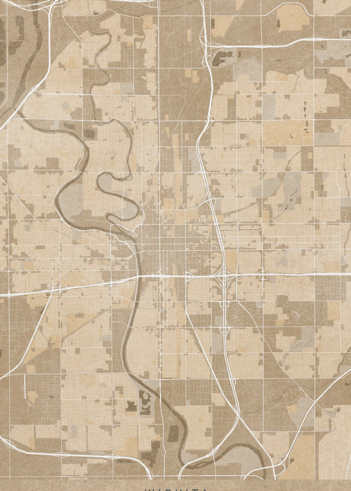 Plakat - Map of Wichita (Kansas, USA) in sepia vintage style