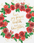 Plakat - Holiday wishes wreath of red English roses