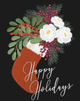 Plakat - Floral Stocking Happy holidays in black