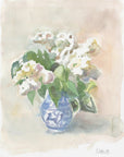 Plakat - White lilacs in a vase watercolor.