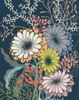 Plakat - Springtime Daisies Dark Blue